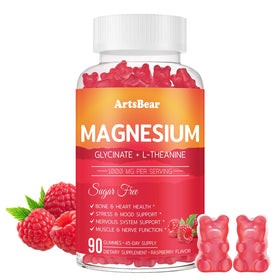 Flacon de gummies magnésium ArtsBear 1000mg à la framboise vue de face