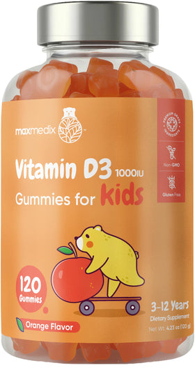Flacon de gummies maxmedix Vitamine D3 1000 IU pour enfants, 120 gummies