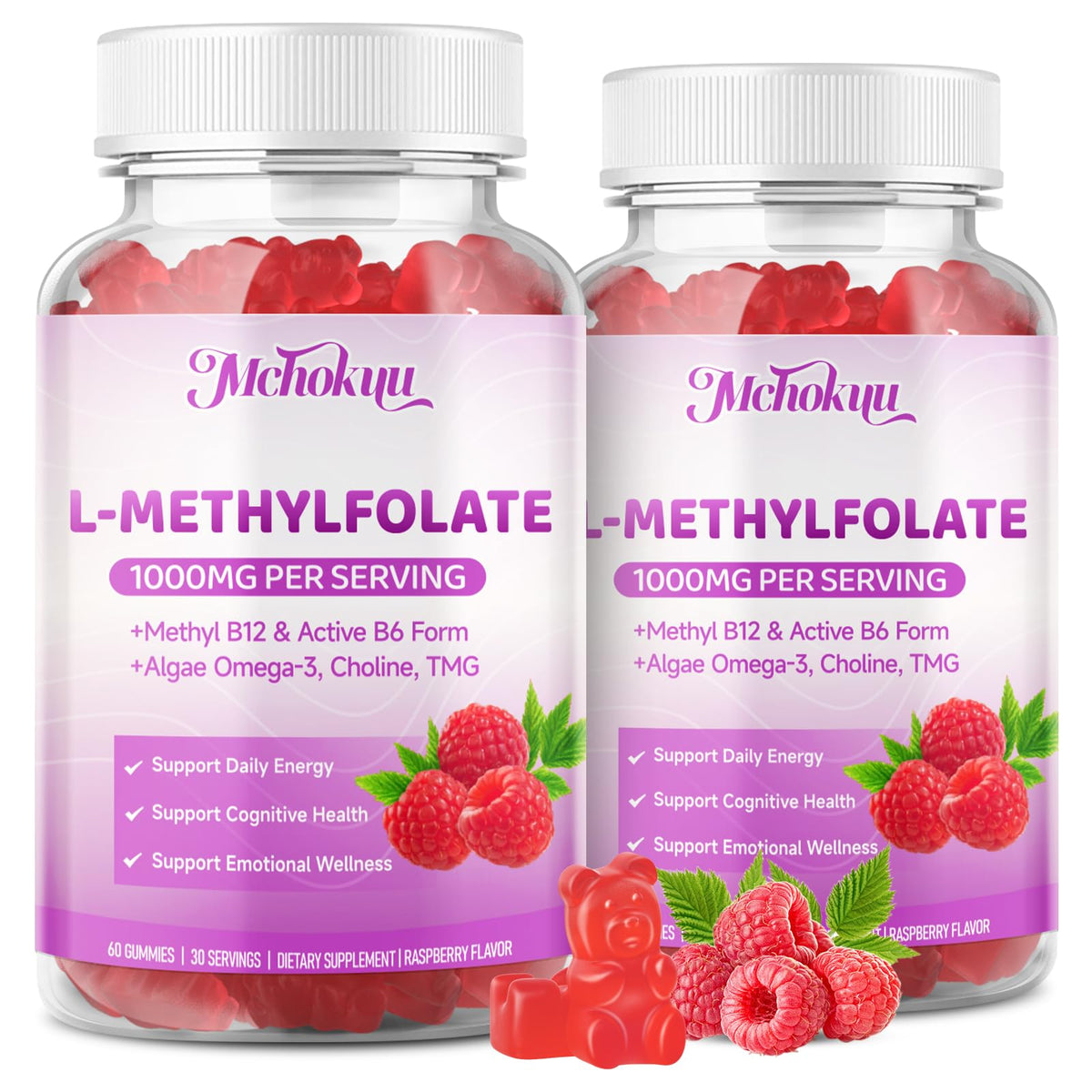 Flacon de gummies Mchokuu L-Méthylfolate 1000mcg, 120 pièces