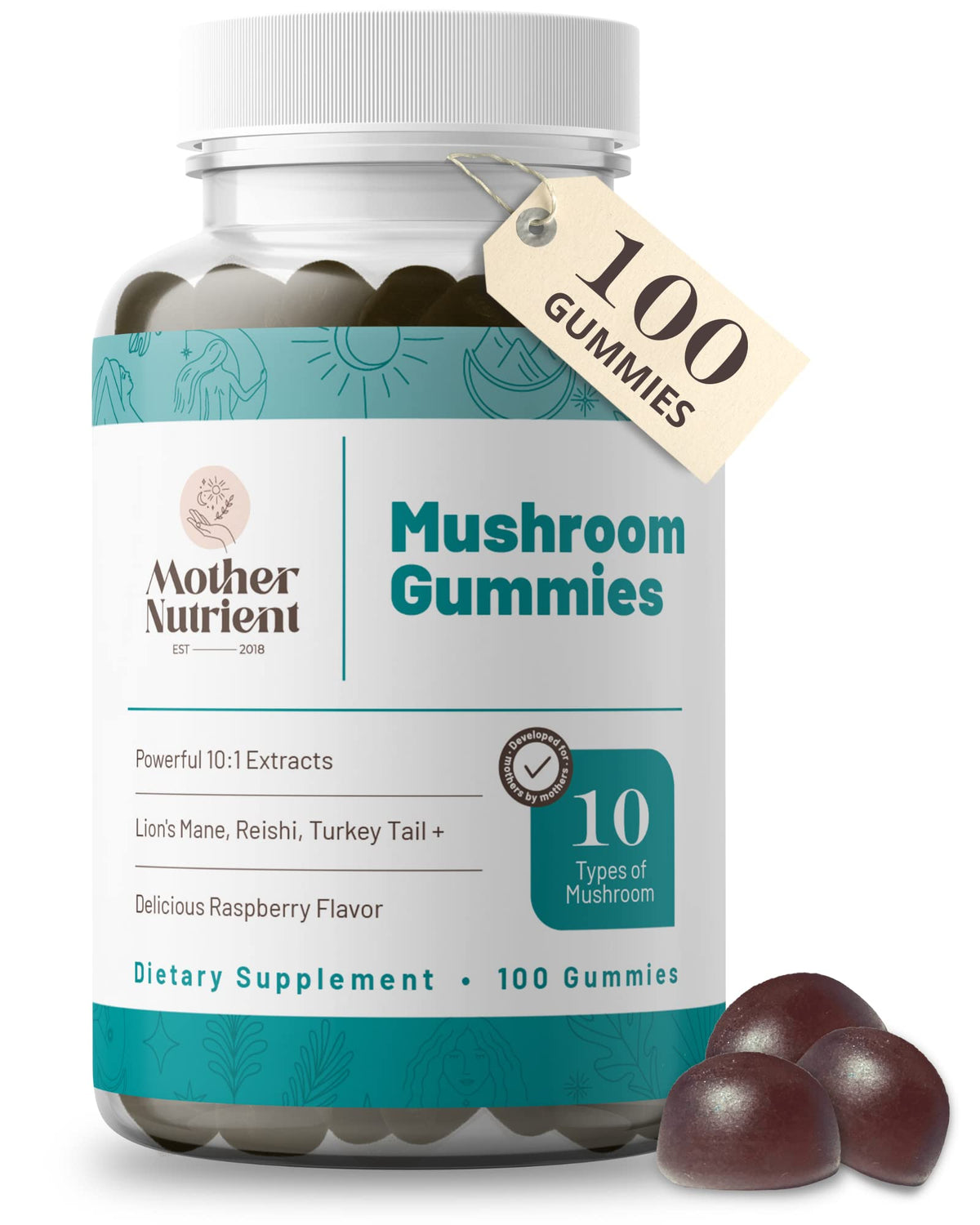 Flacon de gummies Mother Nutrient aux champignons, 100 unités