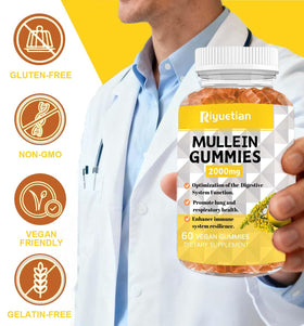 Flacon de gummies Mullein ouvert avec quelques gummies sortis