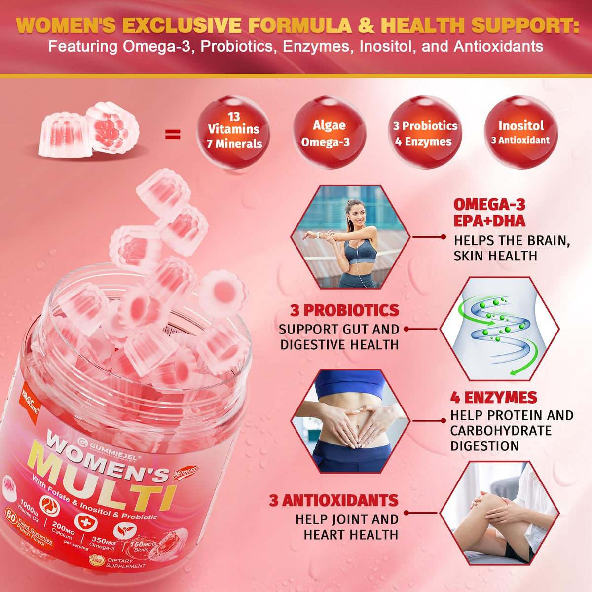 Flacon de gummies multivitamines EnvyCure sur une table en bois