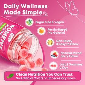 Flacon de gummies multivitamines femmes Vazatisi sur une table