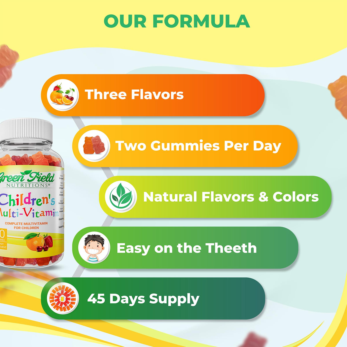 Flacon de gummies multivitamines halal ouvert montrant les gummies