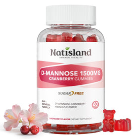 Flacon de gummies NATISLAND D Mannose 1500mg avec cranberry et hibiscus