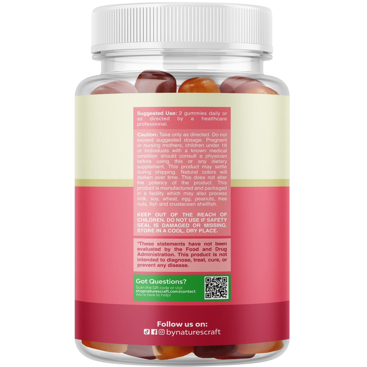 Flacon de gummies Natures Craft avec ingrédients listés