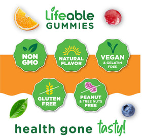 Flacon de gummies oméga 3 6 9 Lifeable ouvert, montrant les gummies à l'intérieur