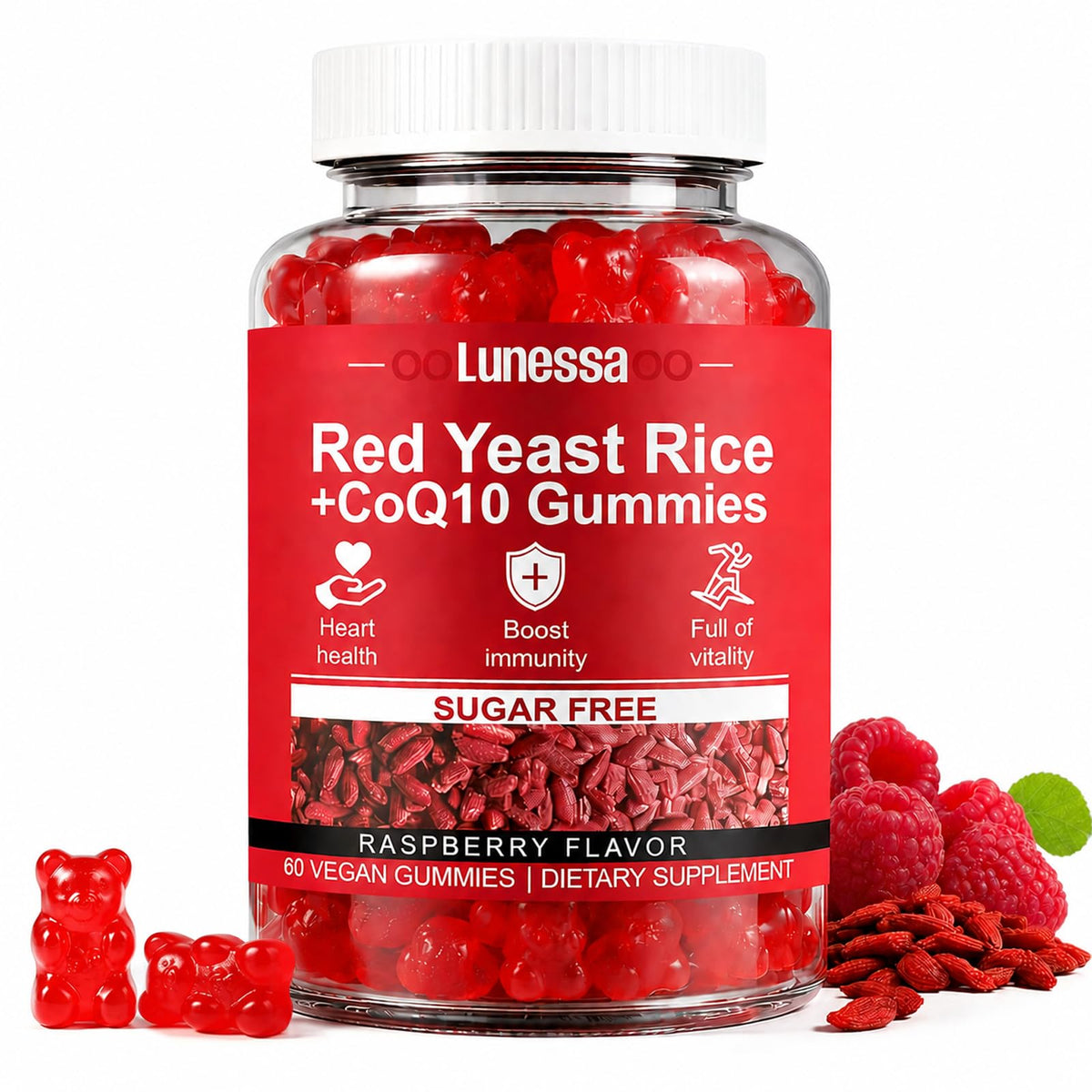 Flacon de gummies Plaxssuss riz rouge et CoQ10 2400mg vue de face