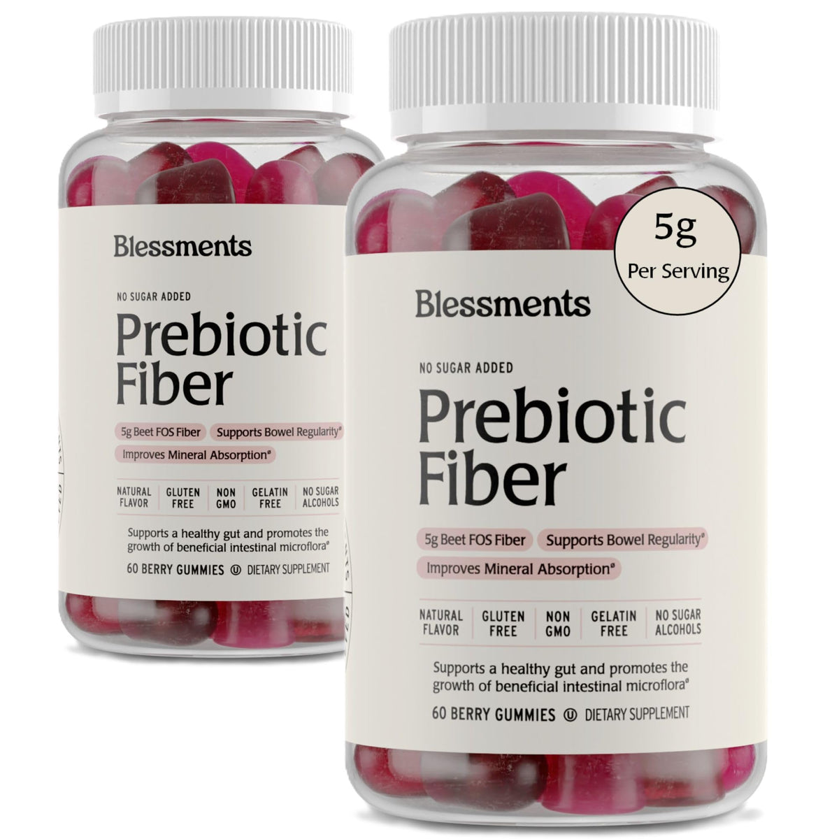 Flacon de gummies prébiotiques Blessments, 60 unités, goût de baie