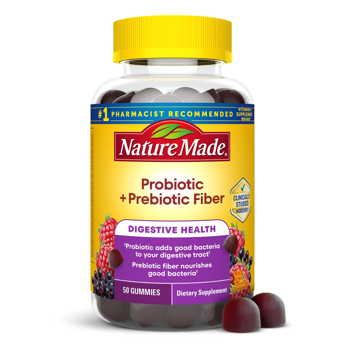 Flacon de Gummies Probiotiques + Fibres Prébiotiques Nature Made 50 gummies