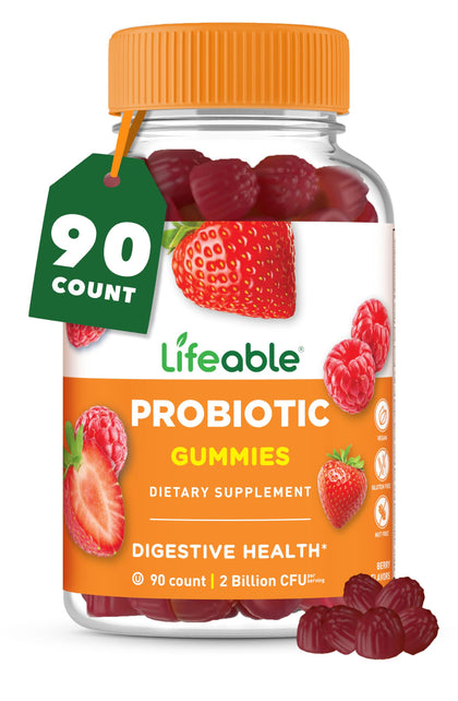 Flacon de gummies probiotiques Lifeable 90 gummies vue de face