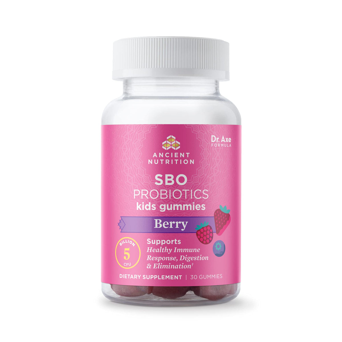 Flacon de gummies probiotiques pour enfants Ancient Nutrition, saveur baie, contenant 30 gummies
