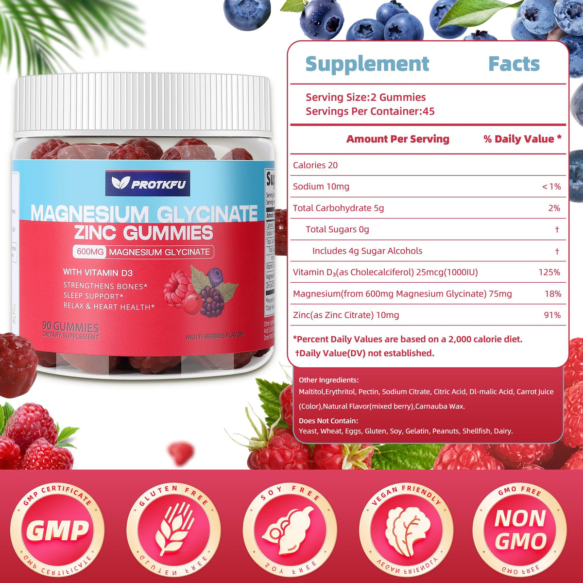 Flacon de gummies ProTKFU de magnésium glycinate, vue avant