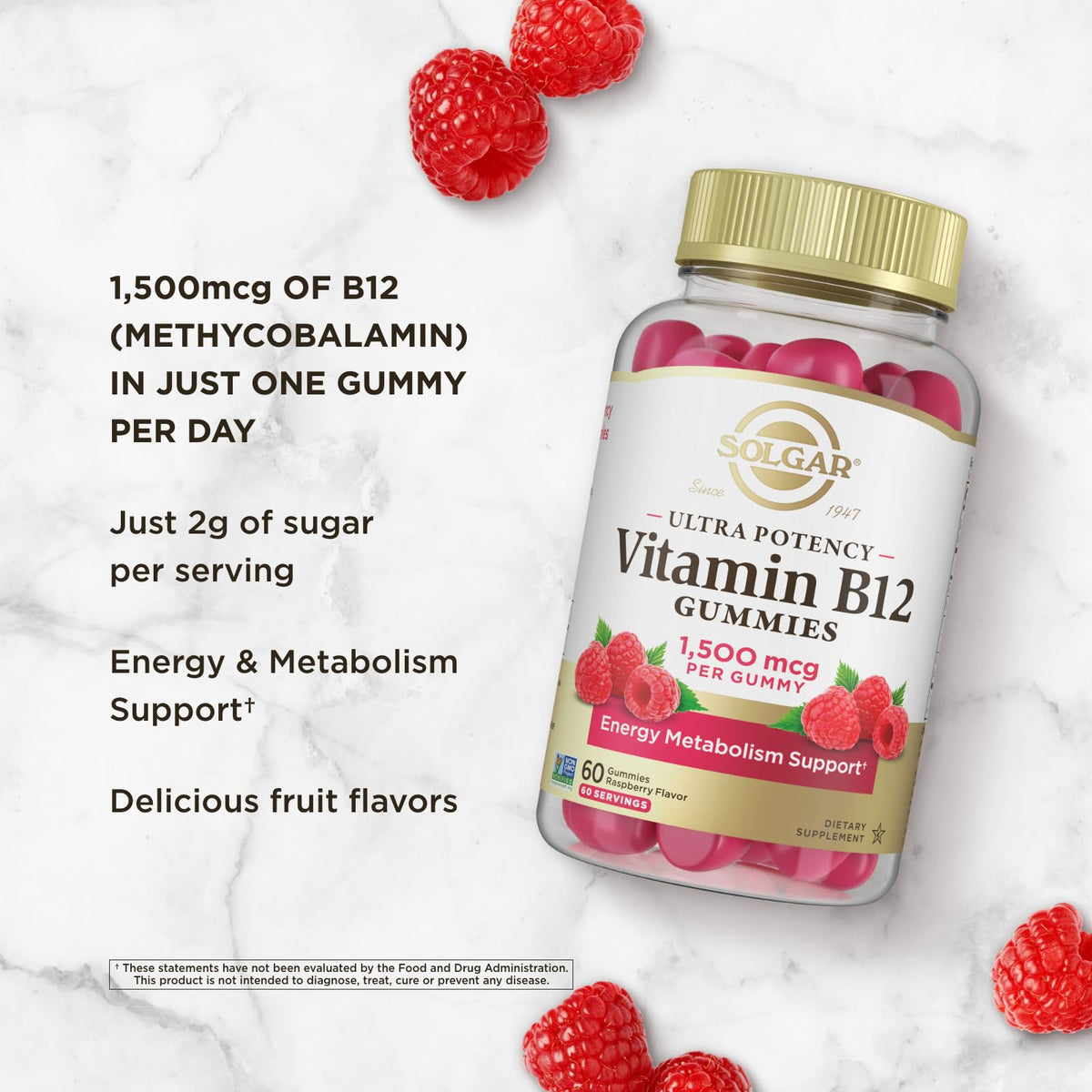 Flacon de gummies Solgar Methyl B12 ouvert avec gummies visibles
