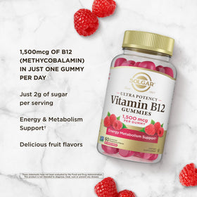 Flacon de gummies Solgar Methyl B12 ouvert avec gummies visibles