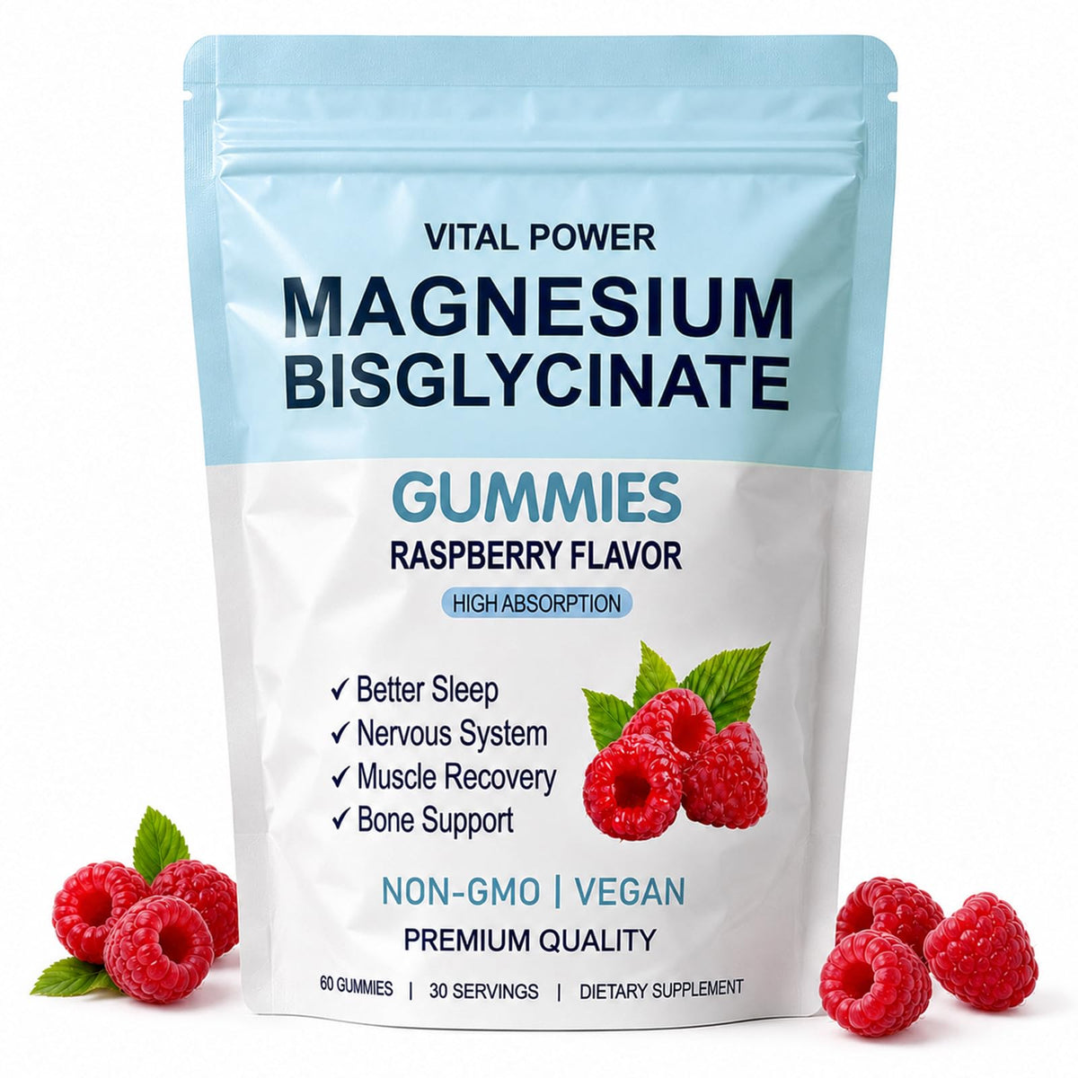 Flacon de gummies VITAL POWER de magnésium bisglycinate 400mg, vue de face