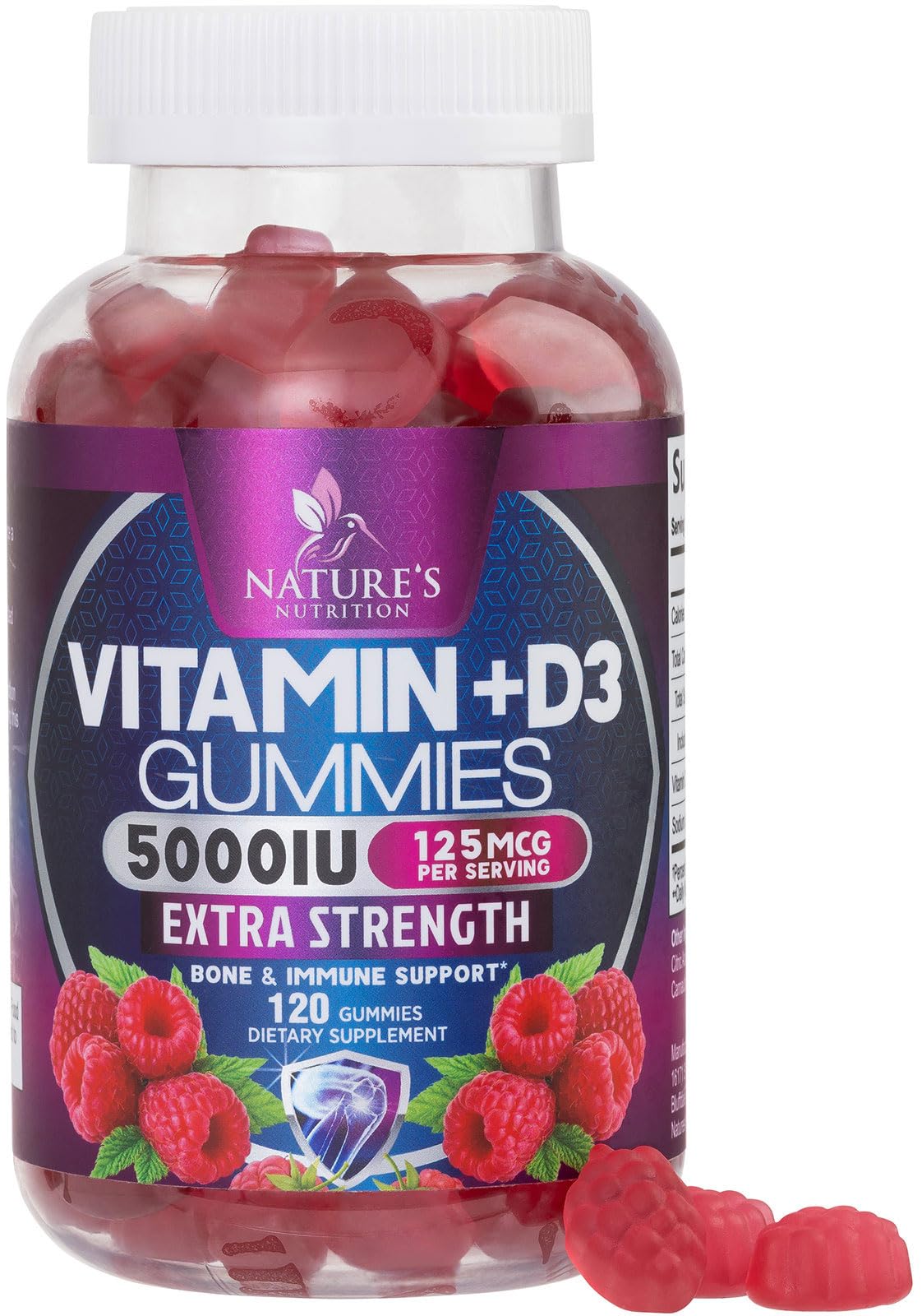 Flacon de gummies Vitamine D3 125 mcg Nature's Nutrition vue avant