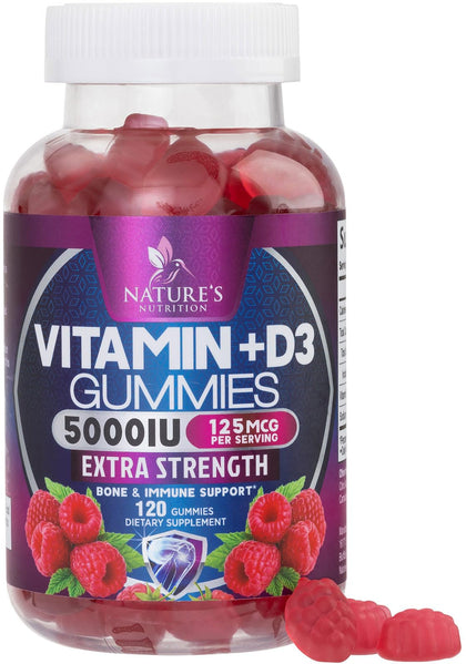 Flacon de gummies Vitamine D3 125 mcg Nature's Nutrition vue avant