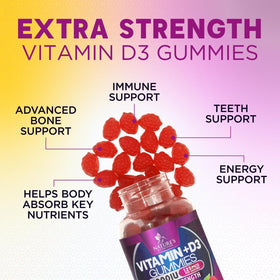 Flacon de gummies Vitamine D3 avec étiquette visible