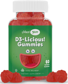 Flacon de gummies Vitamine D3 Maxi Health 1000 IU cerise, 60 pièces