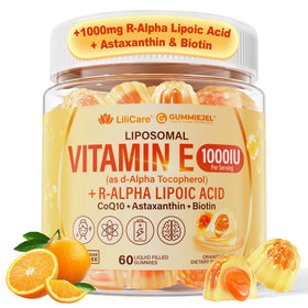 Flacon de gummies Vitamine E LILICARE vue avant avec label orange