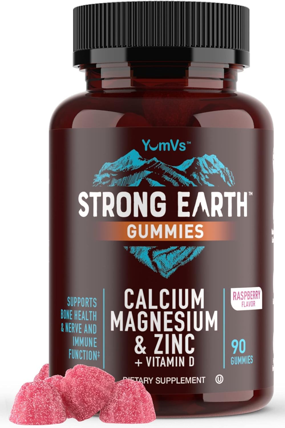 Flacon de gummies YUM-V'S Calcium Magnésium Zinc avec Vitamine D3, 90 unités