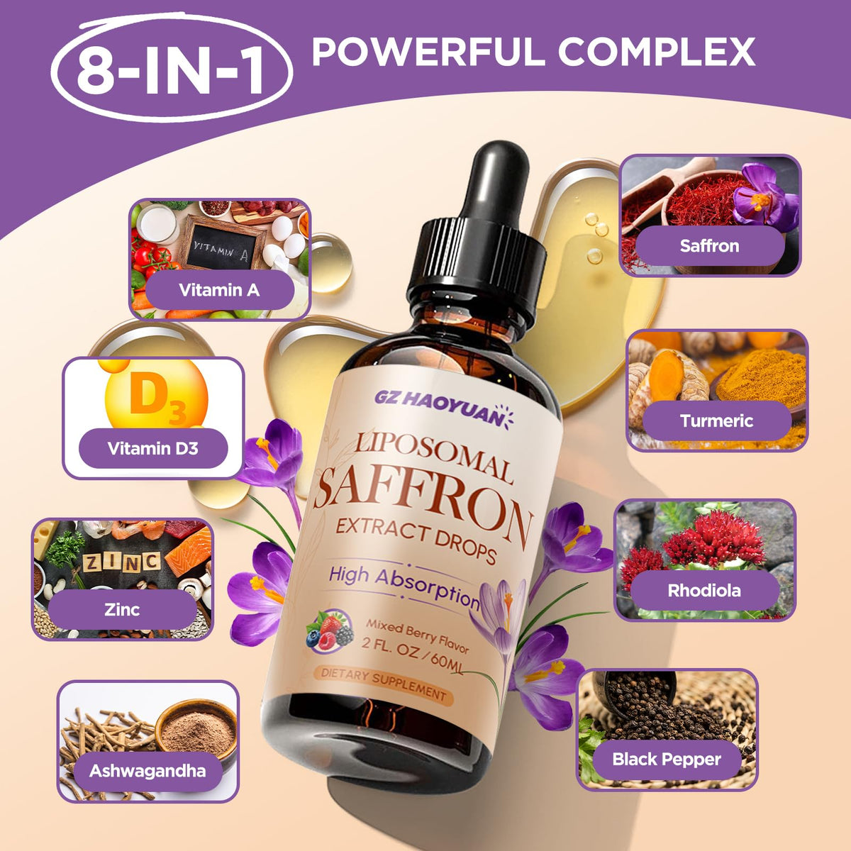 Flacon de GZ HAOYUAN Complément Liposomal Safran avec une cuillère doseuse