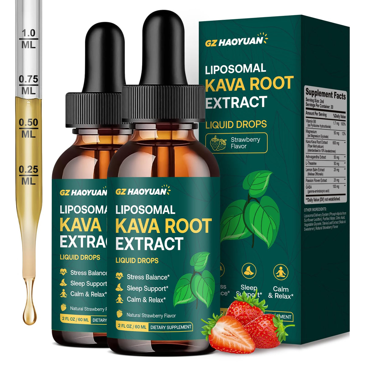 Flacon de GZ HAOYUAN Kava Kava 600 mg 2 fl oz vue de face