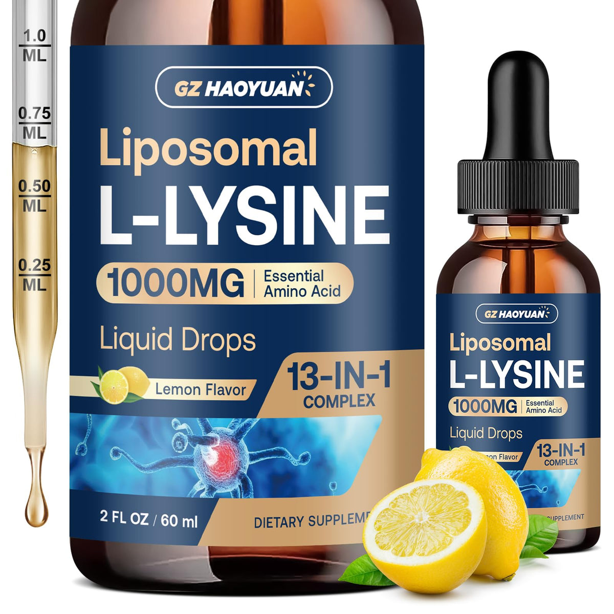 Flacon de GZ HAOYUAN L-Lysine 1000MG liquide 60ml
