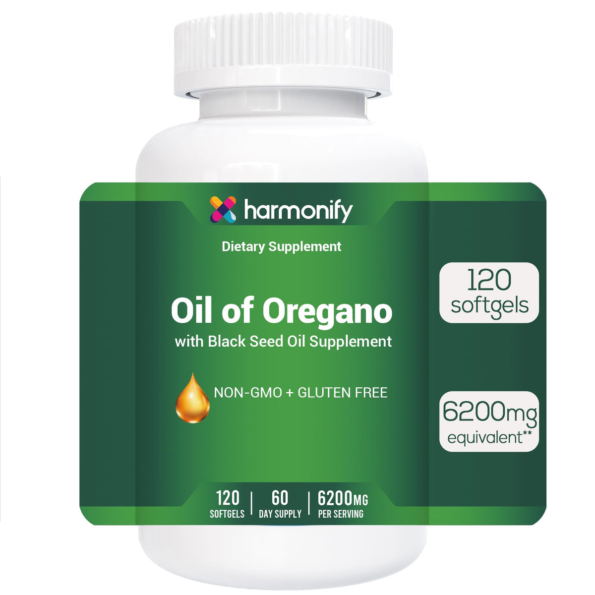 Flacon de HARMONIFY Huile d'Origan et Huile de Graines Noires 120 gélules