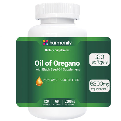 Flacon de HARMONIFY Huile d'Origan et Huile de Graines Noires 120 gélules
