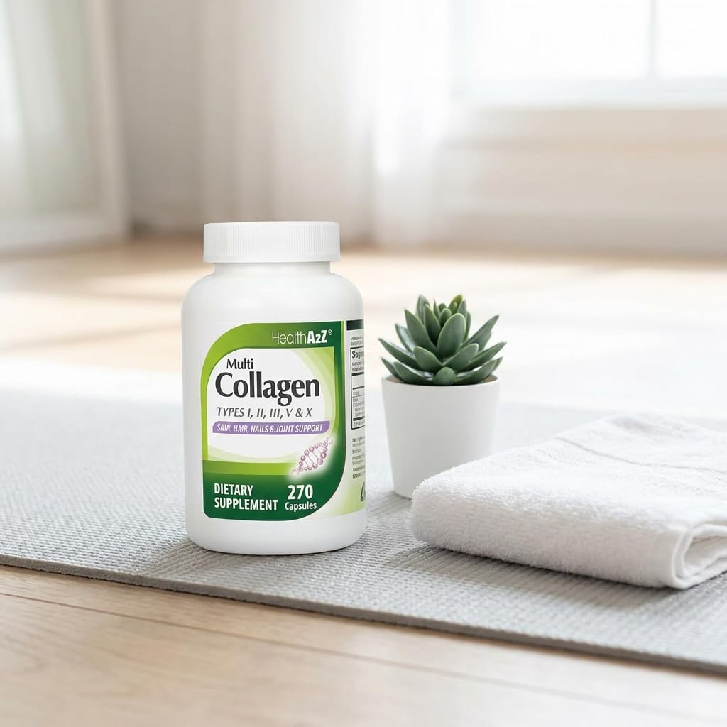 Flacon de HealthA2Z Multi Collagène ouvert avec capsules visibles