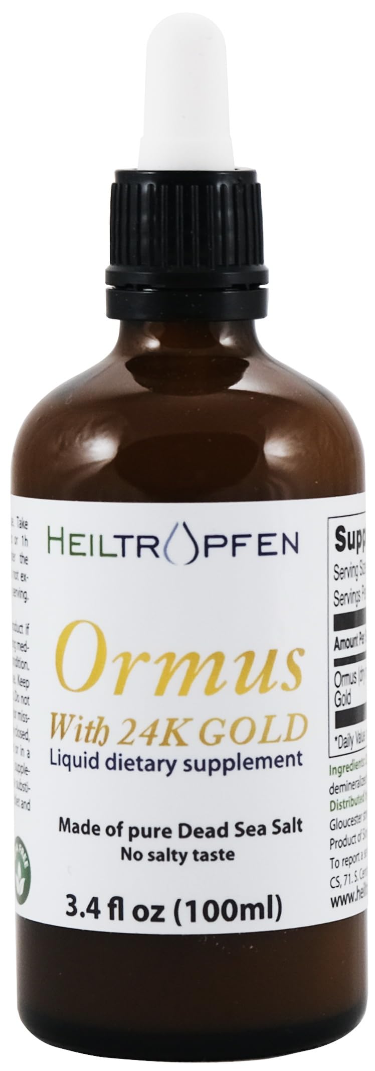 Flacon de Heiltropfen Ormus sur une table en bois