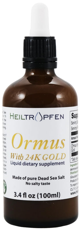 Flacon de Heiltropfen Ormus sur une table en bois