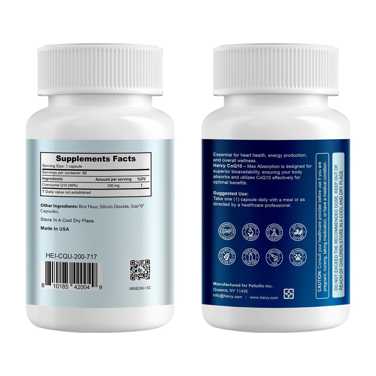 Flacon de Heivy CoQ10 ouvert avec capsules visibles