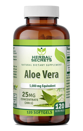 Flacon de Herbal Secrets Aloe Vera 25 mg avec 120 gélules