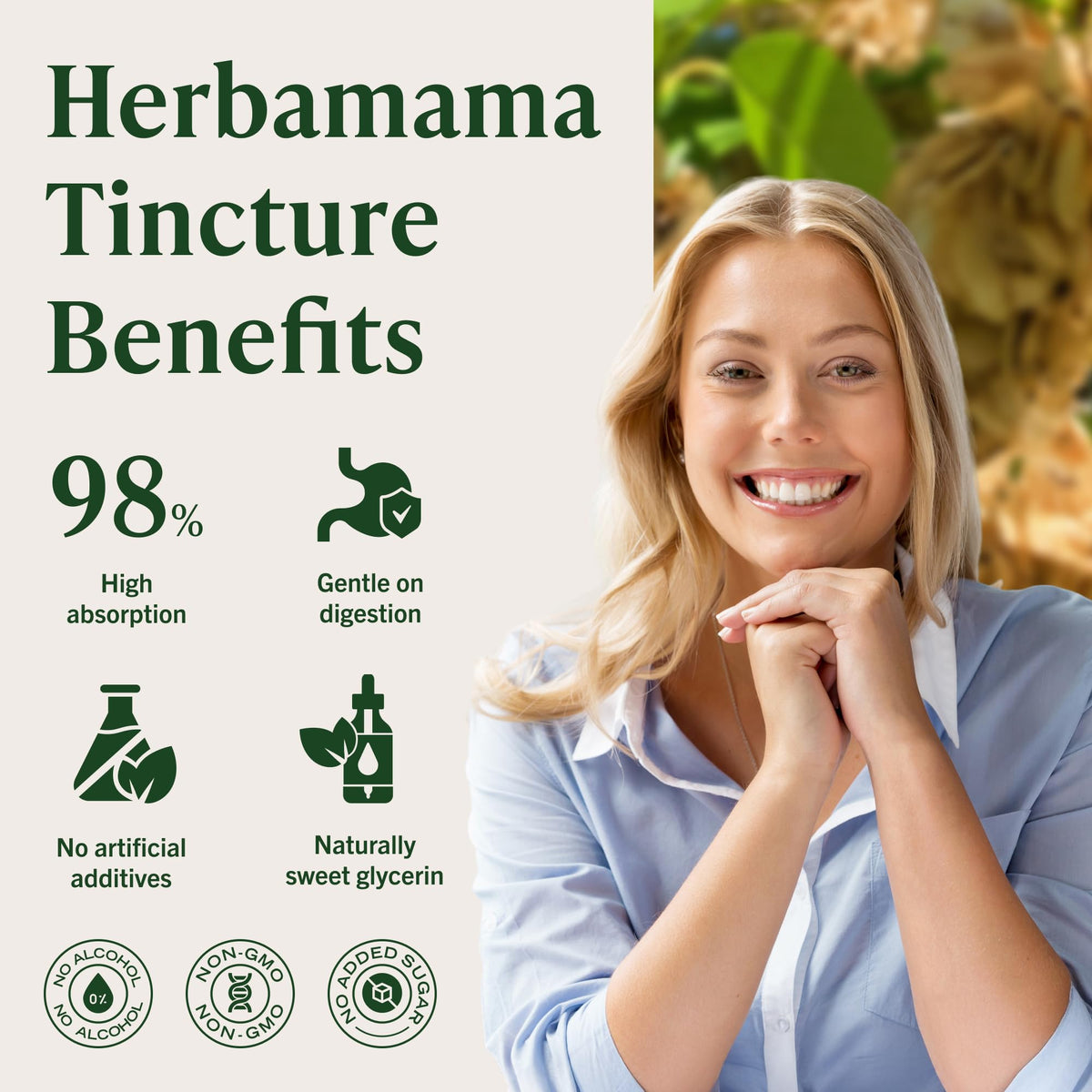 Flacon de HERBAMAMA Slippery Elm avec un verre d'eau