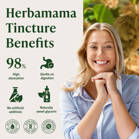 Flacon de HERBAMAMA Slippery Elm avec un verre d'eau