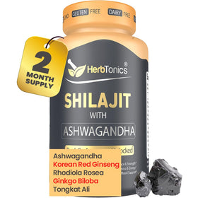 Flacon de Herbtonics Shilajit 60 capsules végétales avec étiquette