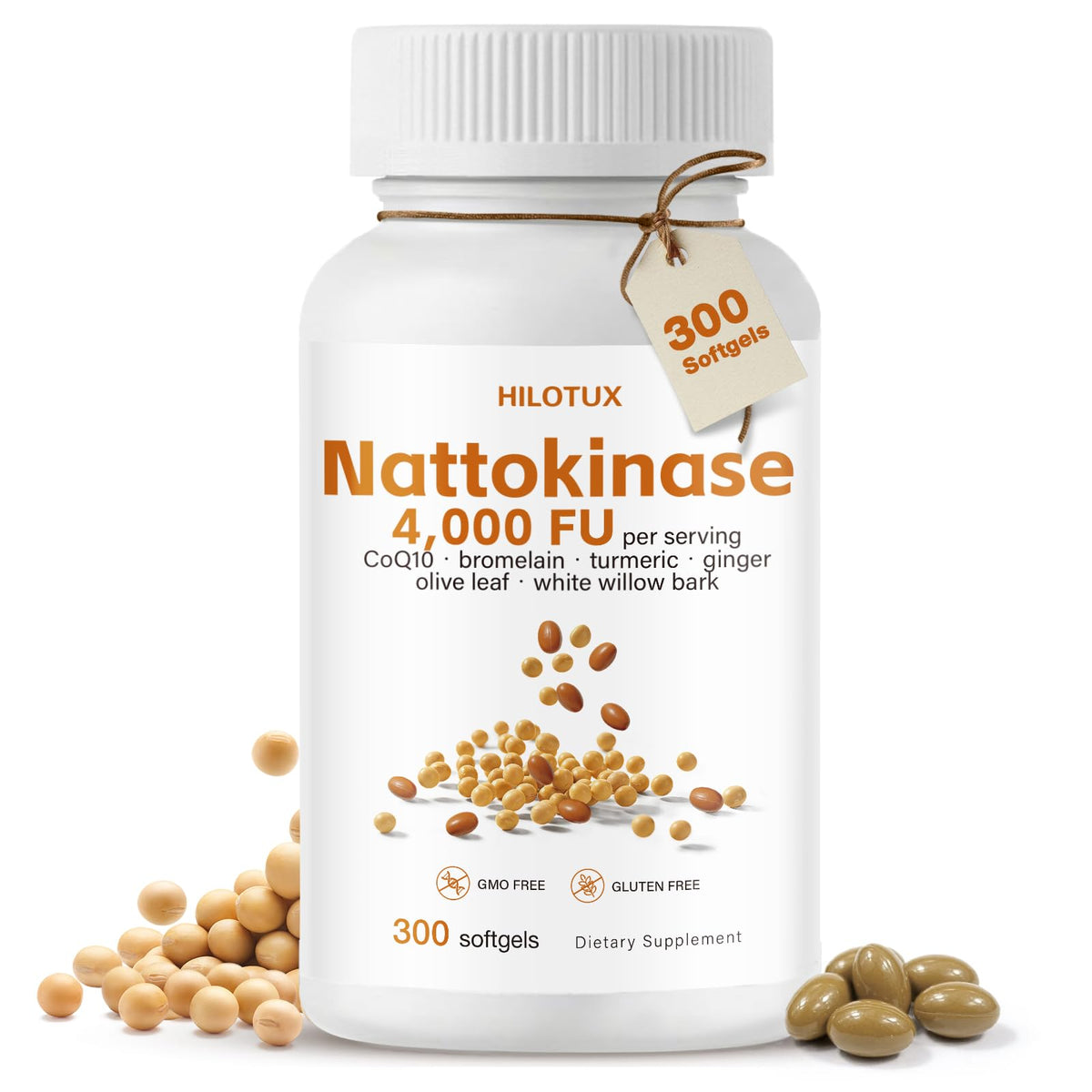 Flacon de HILOTUX Nattokinase 4000 FU 300 gélules vue de face