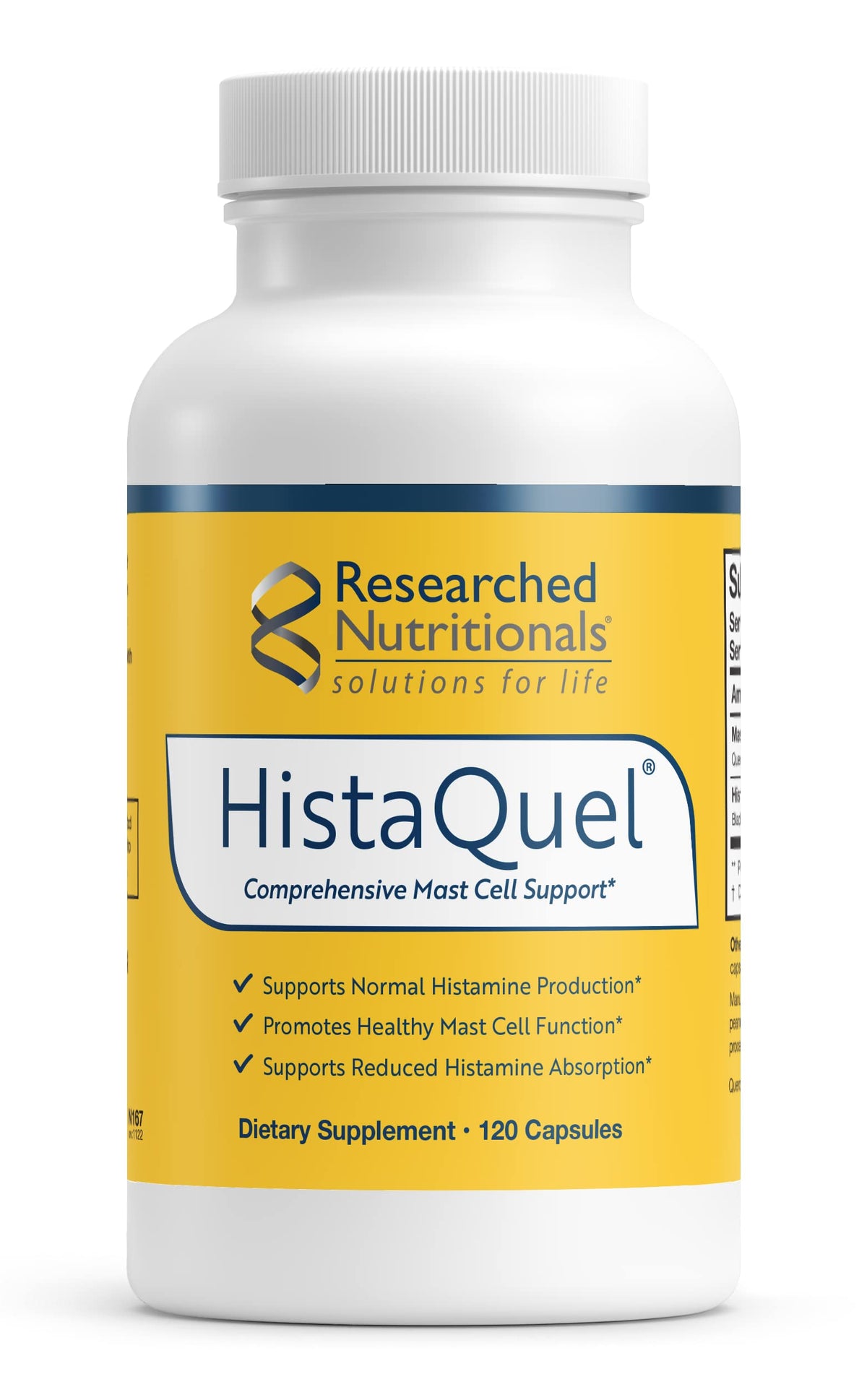 Flacon de HistaQuel de Researched Nutritionals avec 120 capsules