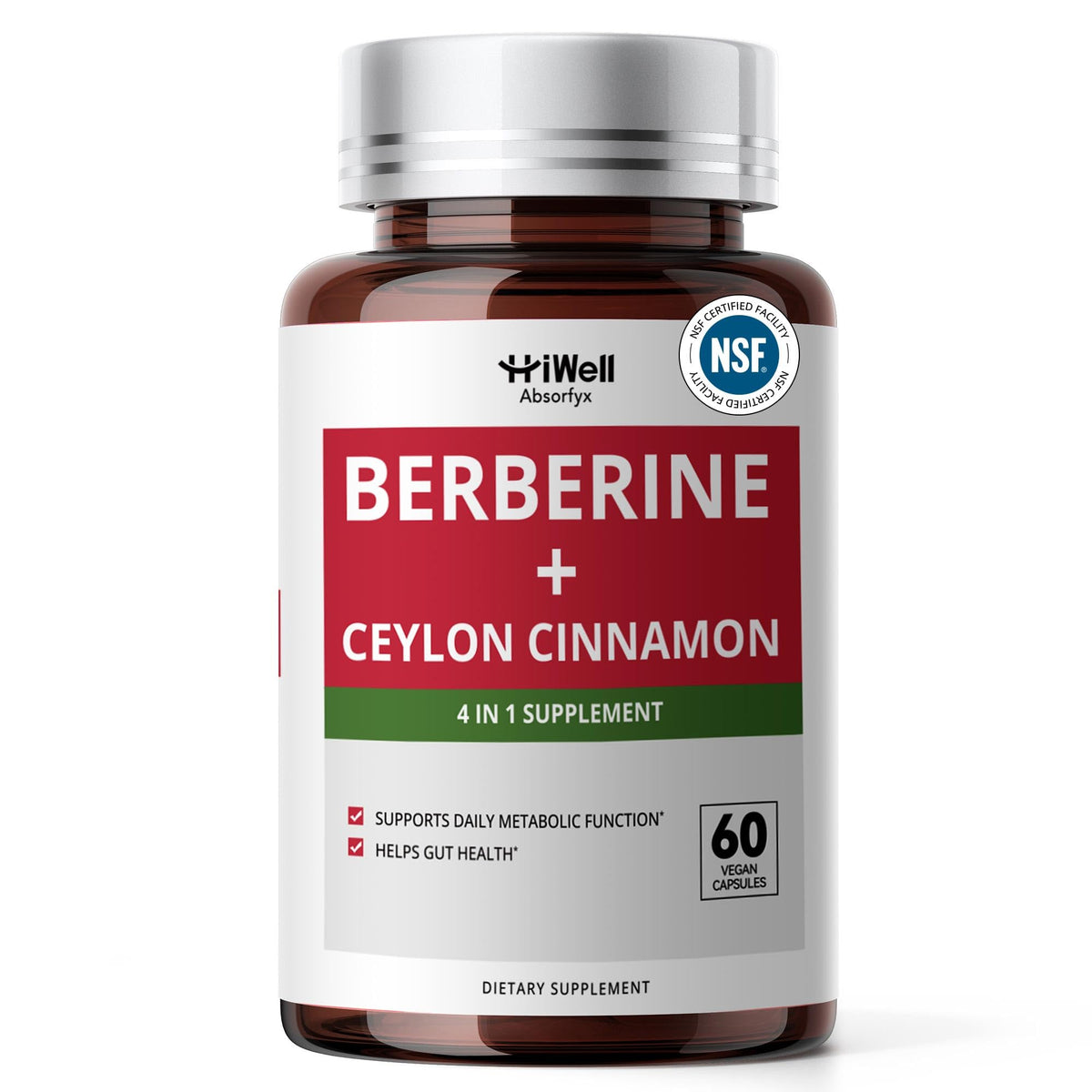 Flacon de HiWell Absorfyx Berbérine 300mg avec Cannelle de Ceylan, 60 capsules