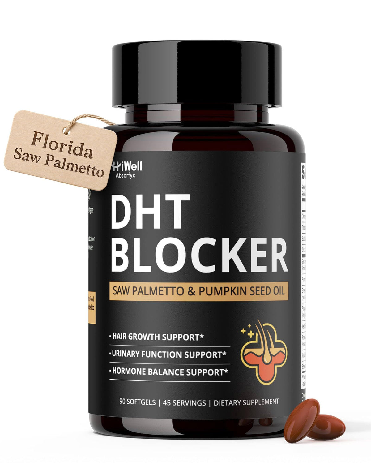 Flacon de HiWell Absorfyx DHT Blocker pour homme, 90 gélules