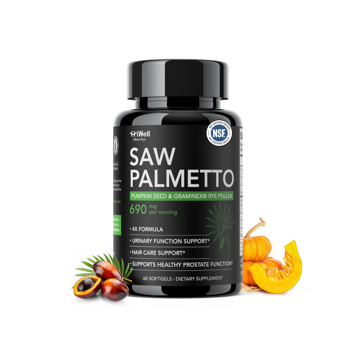 Flacon de HiWell Absorfyx Saw Palmetto 320mg avec étiquette