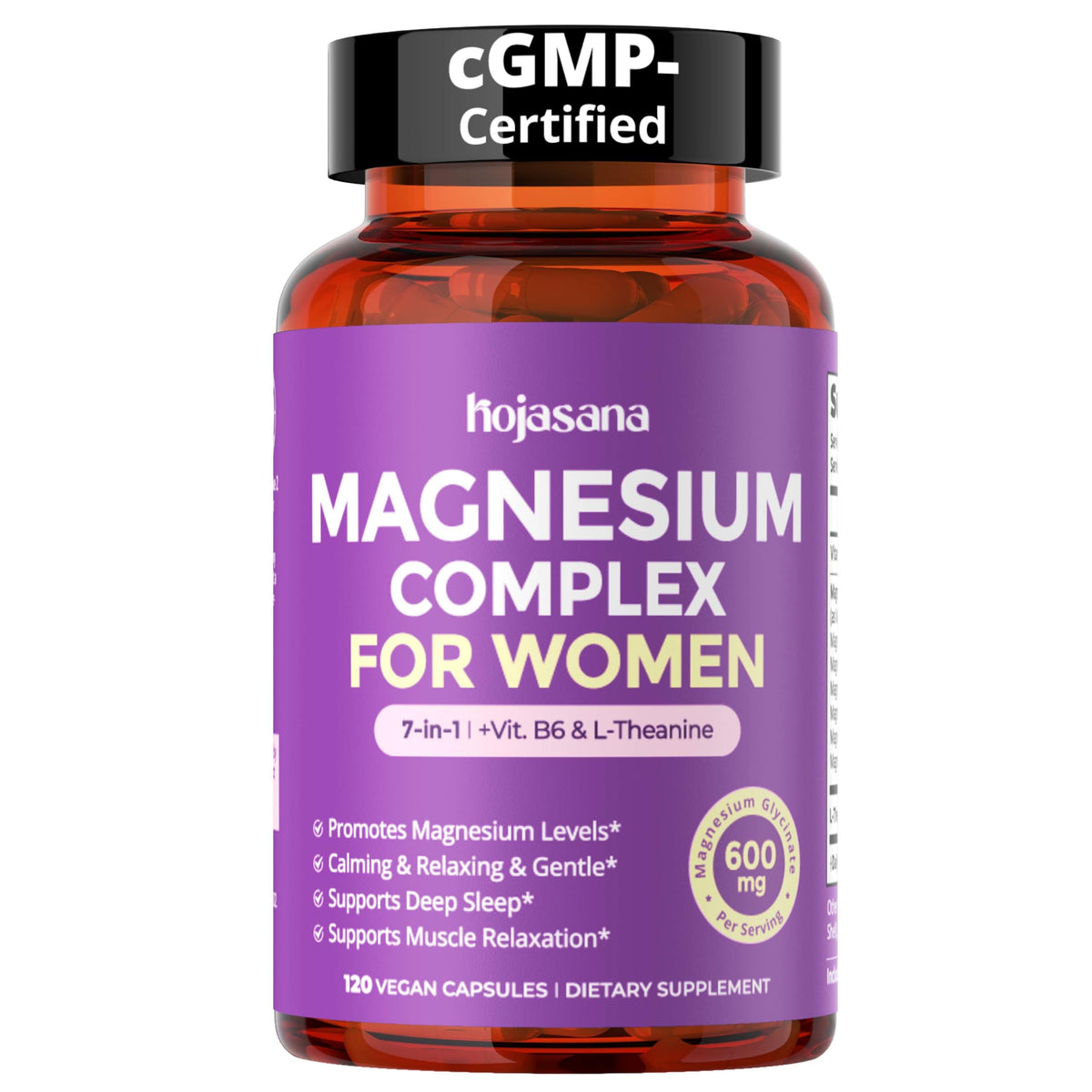 Flacon de HojaSana Complexe de Magnésium 7-en-1 pour Femmes, 120 capsules