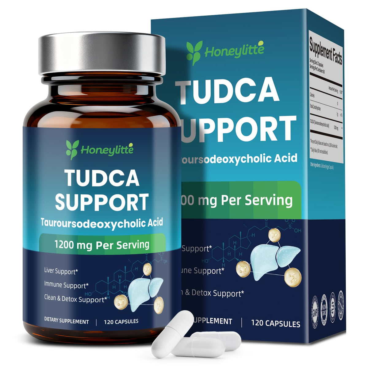 Flacon de Honeylitte TUDCA 1200mg avec 120 capsules
