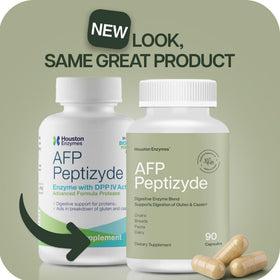 Flacon de Houston Enzymes AFP Peptizyde avec capsules à côté