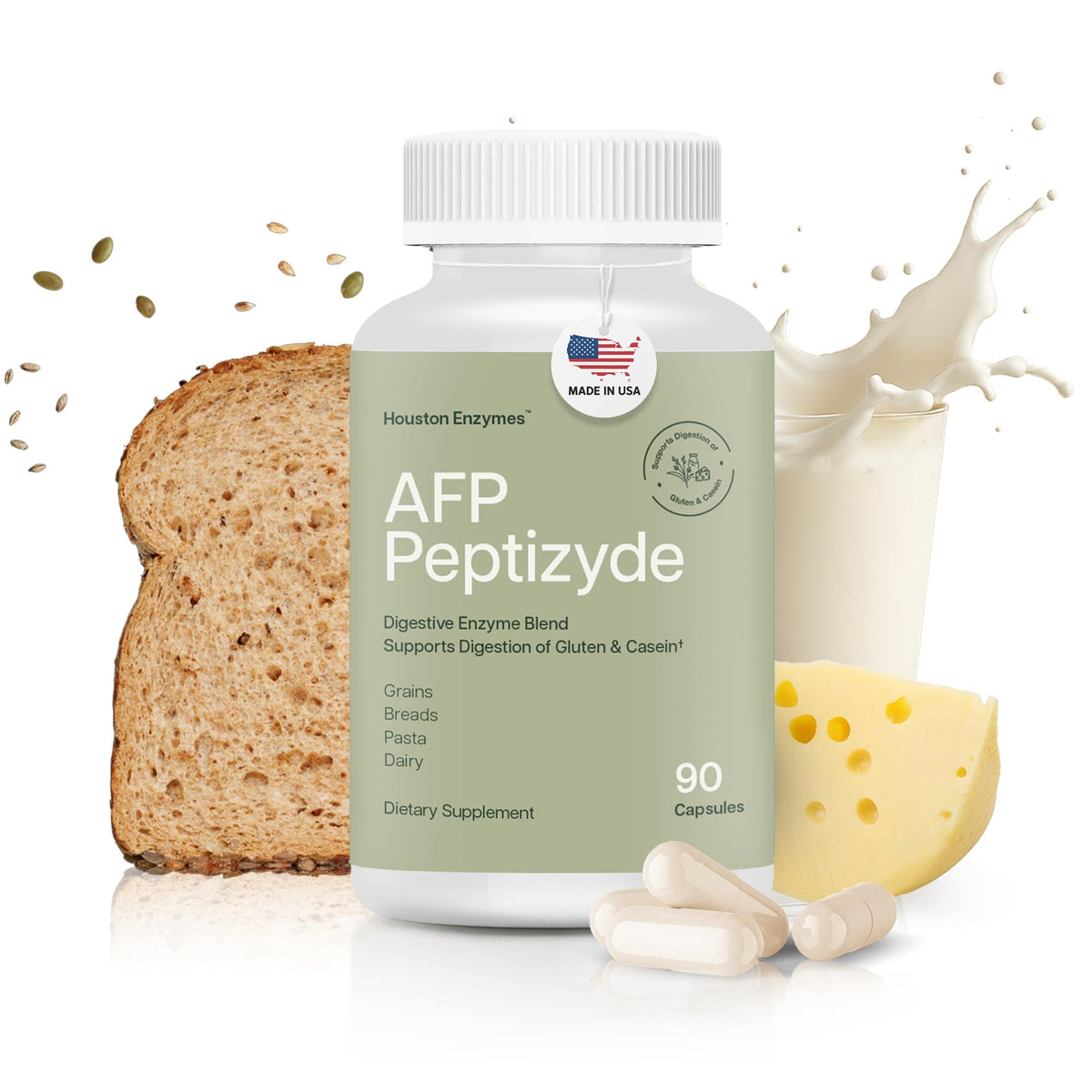 Flacon de Houston Enzymes AFP Peptizyde contenant 90 capsules