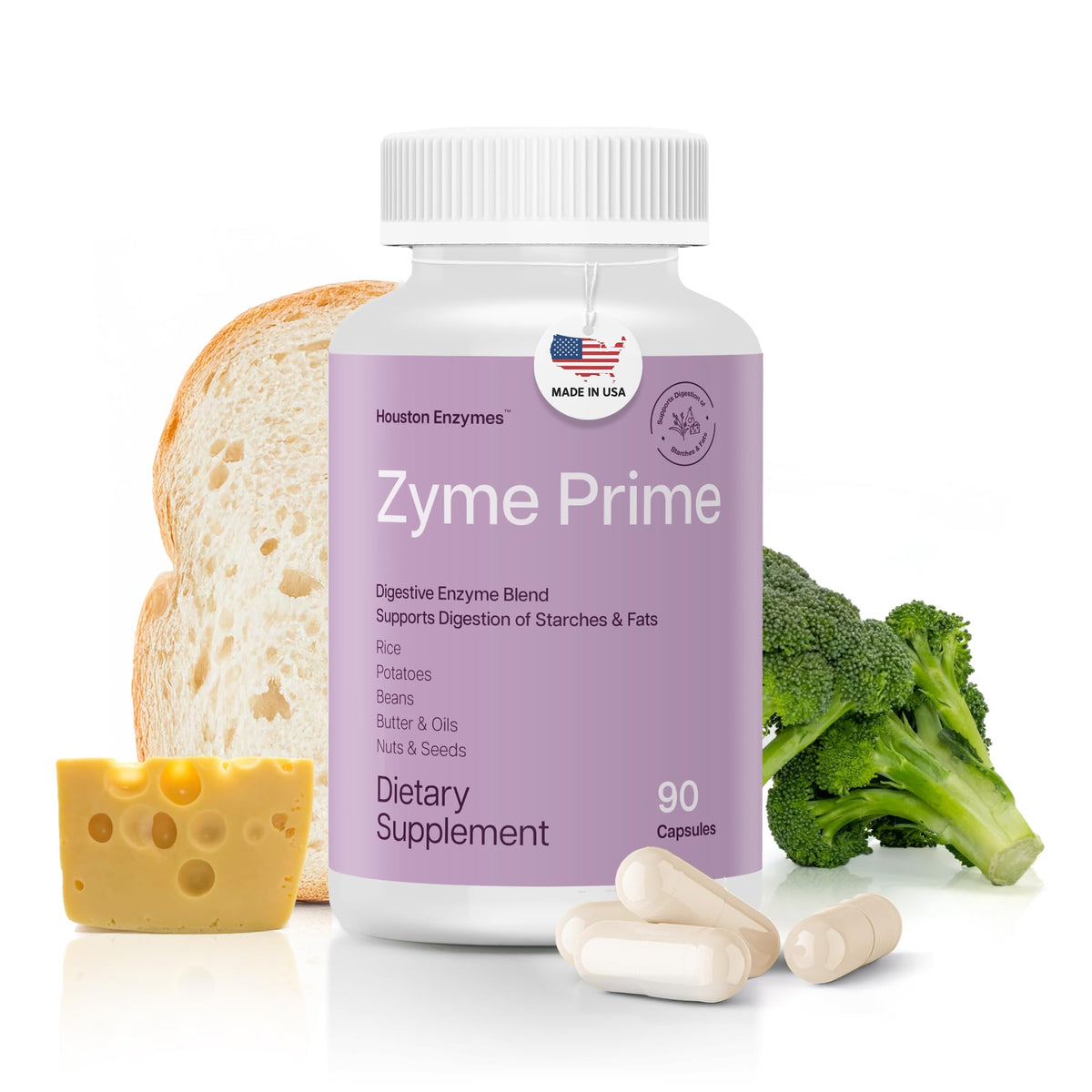 Flacon de Houston Enzymes Zyme 90 capsules vue de face