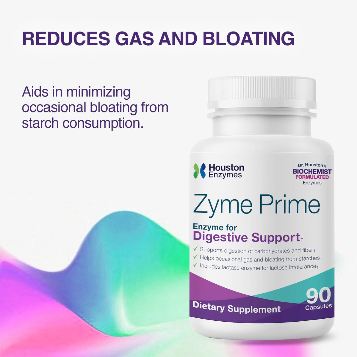 Flacon de Houston Enzymes Zyme ouvert avec capsules visibles